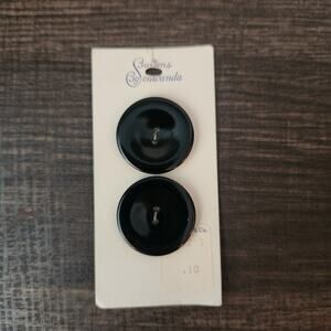 Vintage Buttons By Schwanda Large Black Round Sewing 2 Count New On Card 10c Vtg